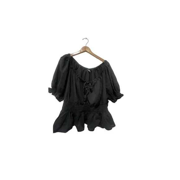 New Old Navy Top Black 4X Babydoll Poet Boho Cottagecore Vacation Prairie - Picture 2 of 8